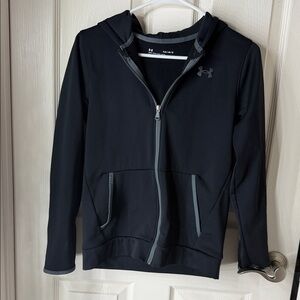 Under Armour Kids Black Hooded Zip Jacket with Gray Trim